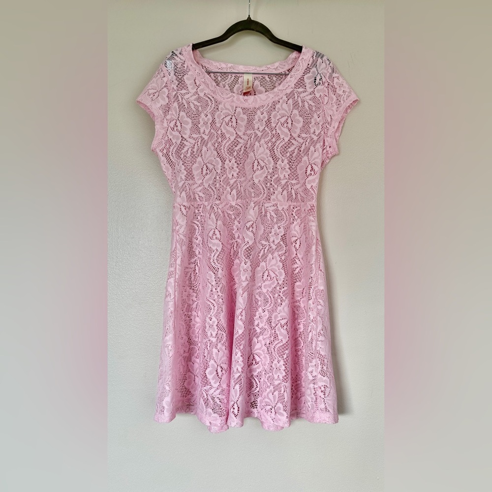 No Boundaries Pink Lace Fit & Flare Dress LG 11-13